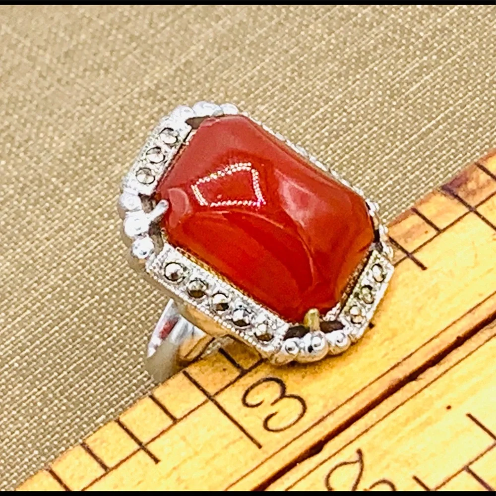 Red orange vintage costume ring NOS adjustable